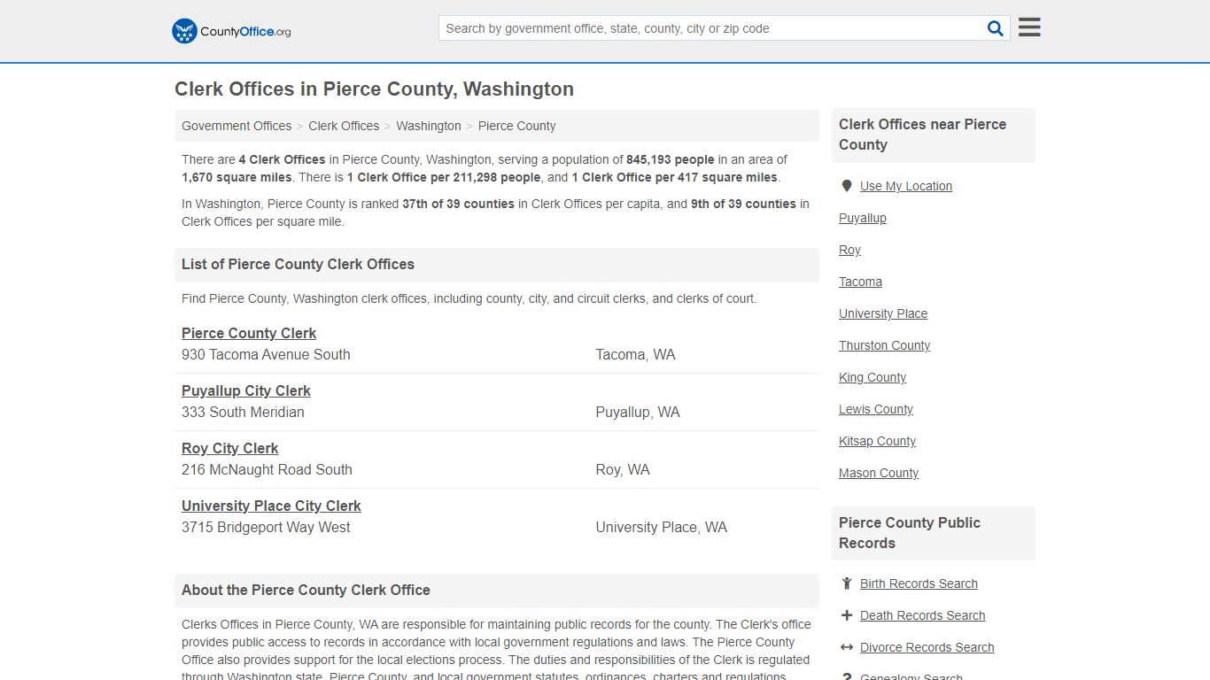 Clerk Offices - Pierce County, WA (County & Court Records)